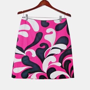 itw by Claude Brown Size 6 Mod Plume Print Retro Mini Skirt Pink Black